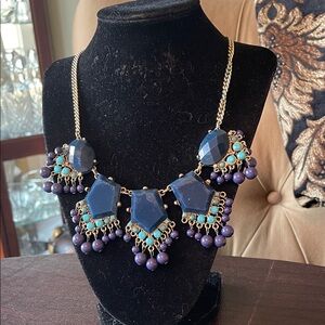 #135 - LIVE SHOW - MIKA Statement Bib Necklace in Navy Blue and Purple